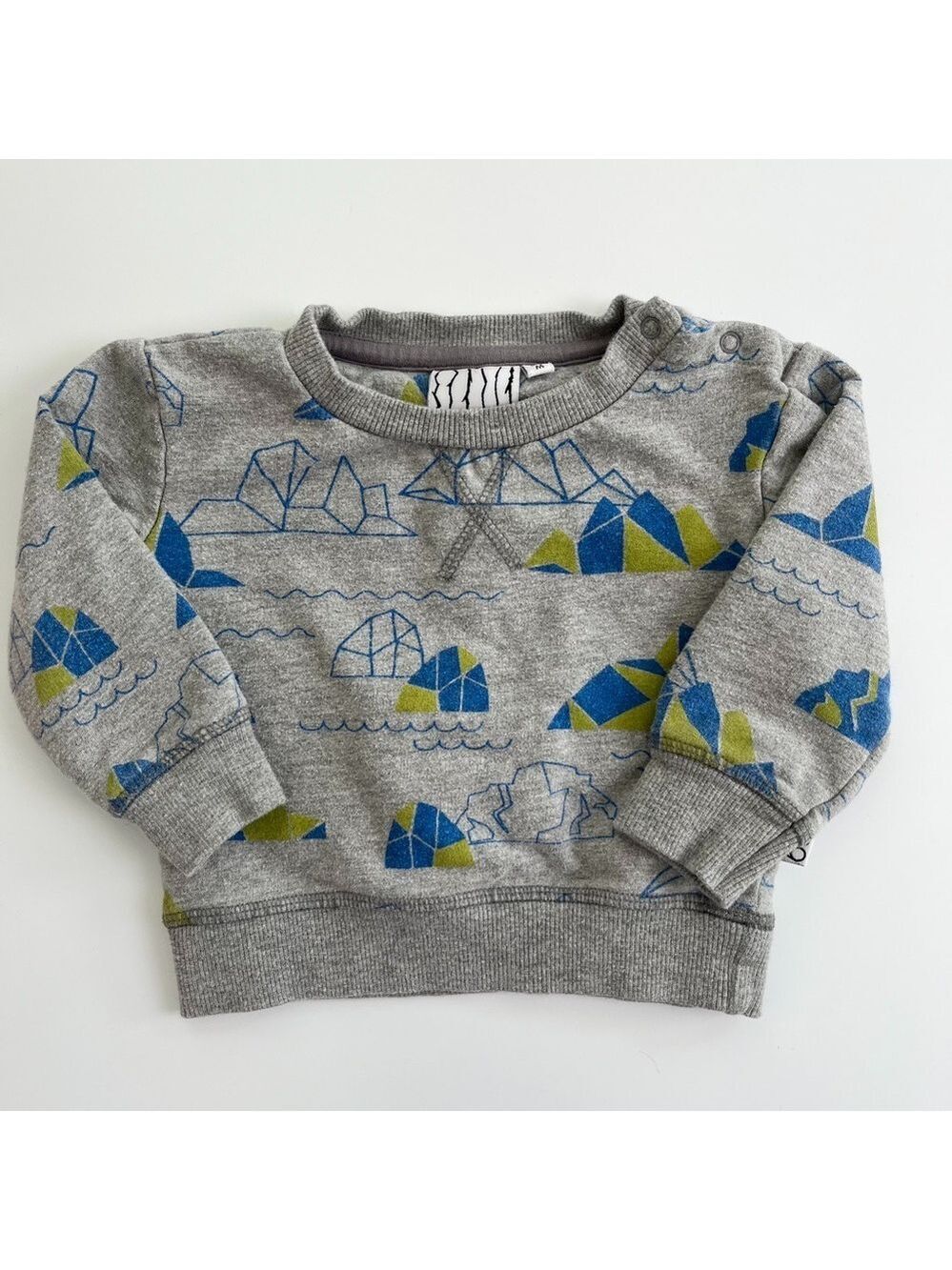 6 Sticks Blue and Gray Geometric Sweatshirt with Ribbed Cuffs